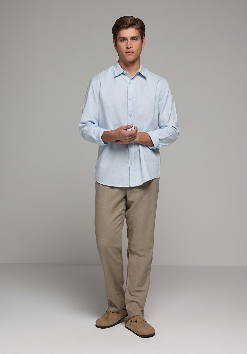 Regular Fit Orta Bel Düz Paça Erkek Bej  Pantolon