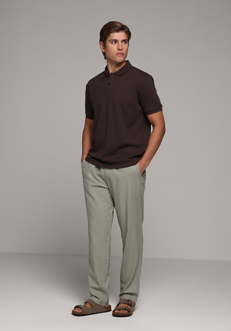 Regular Fit Orta Bel Düz Paça Erkek Yeşil Pantolon