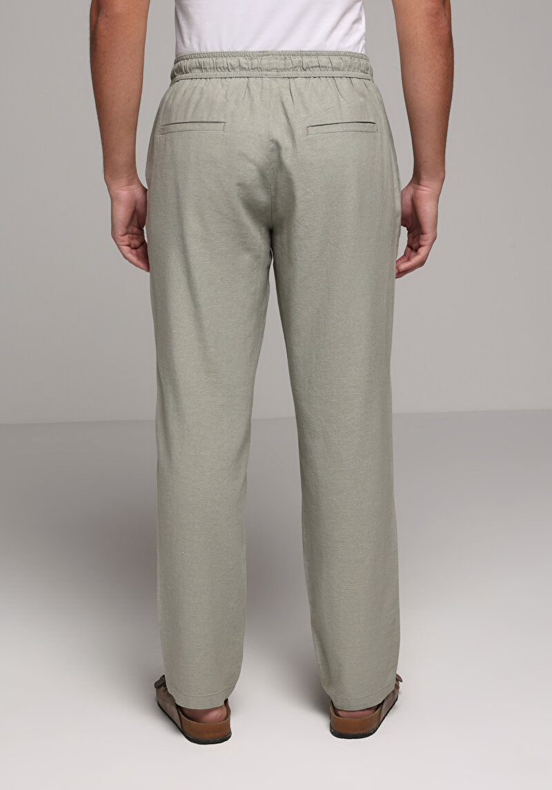 Regular Fit Orta Bel Düz Paça Erkek Yeşil Pantolon