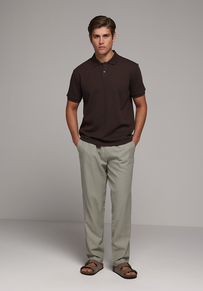 Regular Fit Orta Bel Düz Paça Erkek Yeşil Pantolon