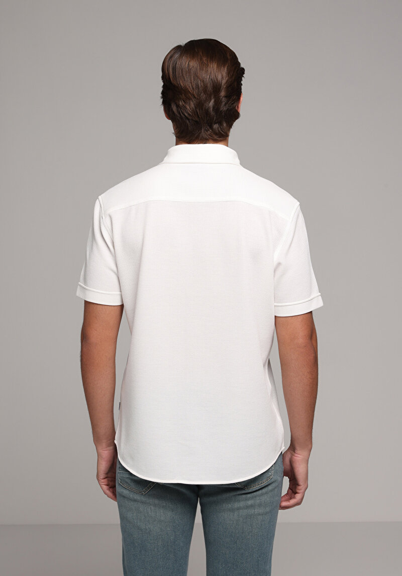 Regular Fit Shirt Neck Düz Erkek Beyaz Uzun Kol Gömlek