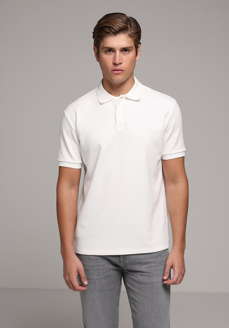 Regular Fit Polo Yaka Düz Erkek Beyaz Kısa Kol Tişört