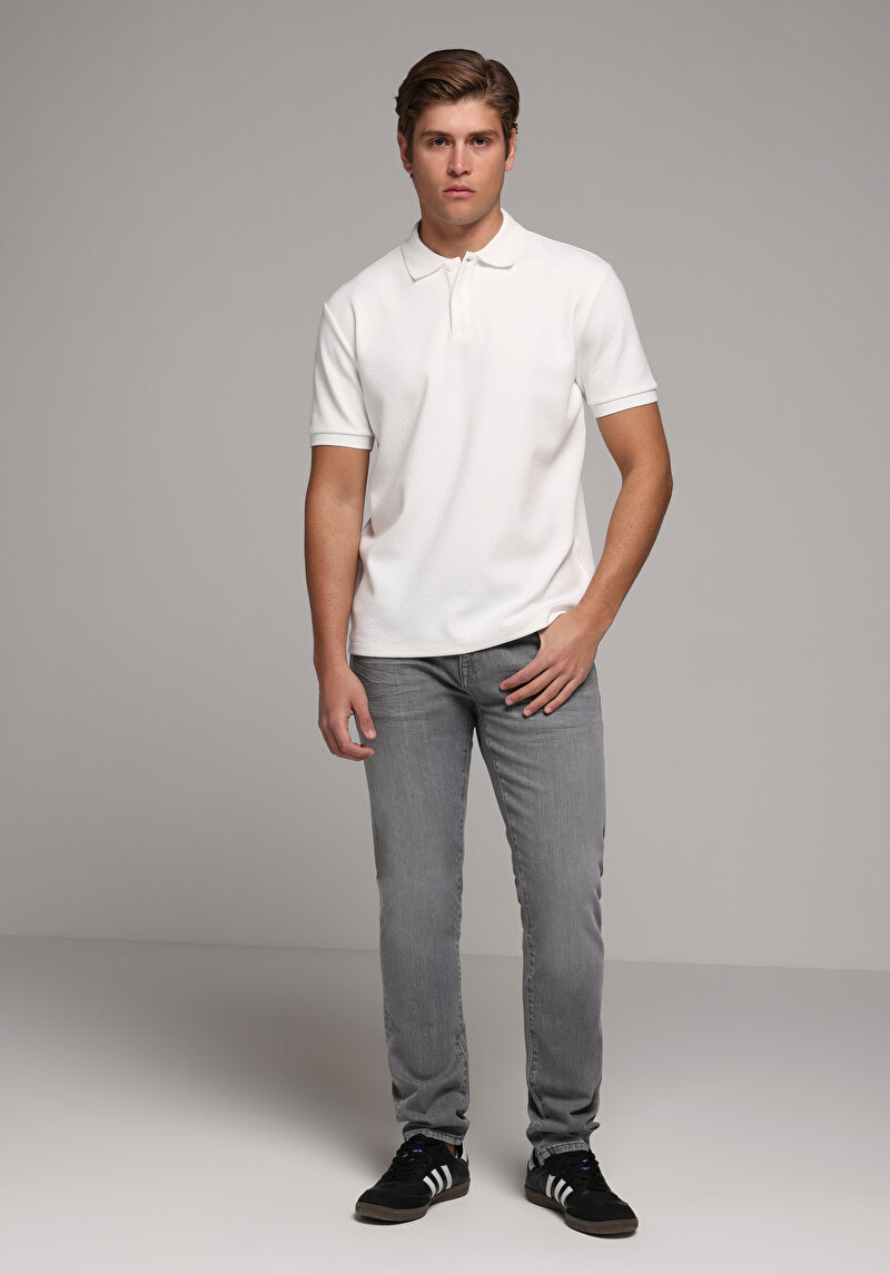 Regular Fit Polo Yaka Düz Erkek Beyaz Kısa Kol Tişört