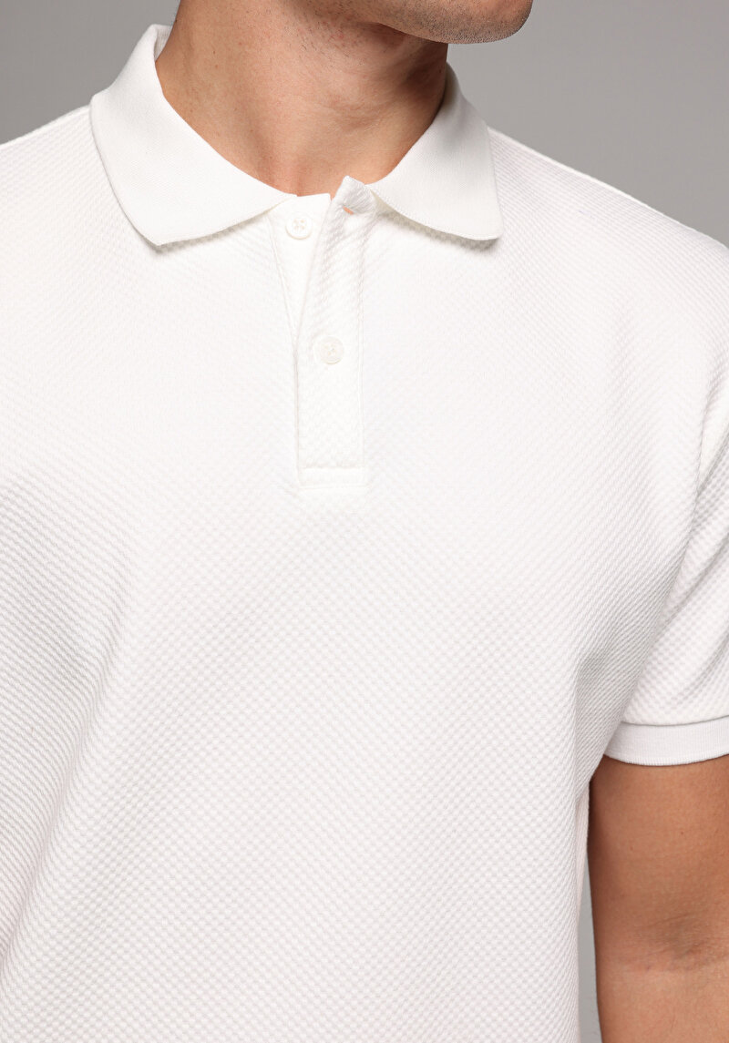 Regular Fit Polo Yaka Düz Erkek Beyaz Kısa Kol Tişört