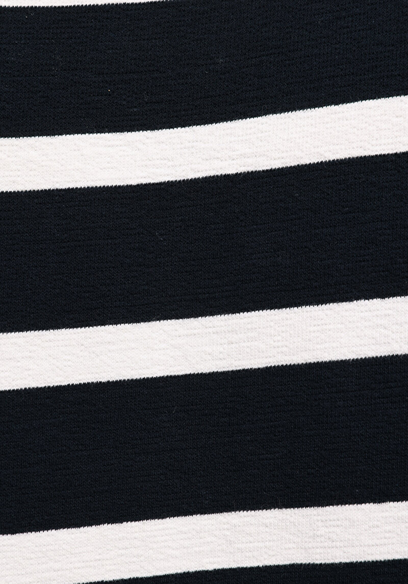 Comfort Fit Yuvarlak Yaka Çizgili Erkek Lacivert Kısa Kol Tişört