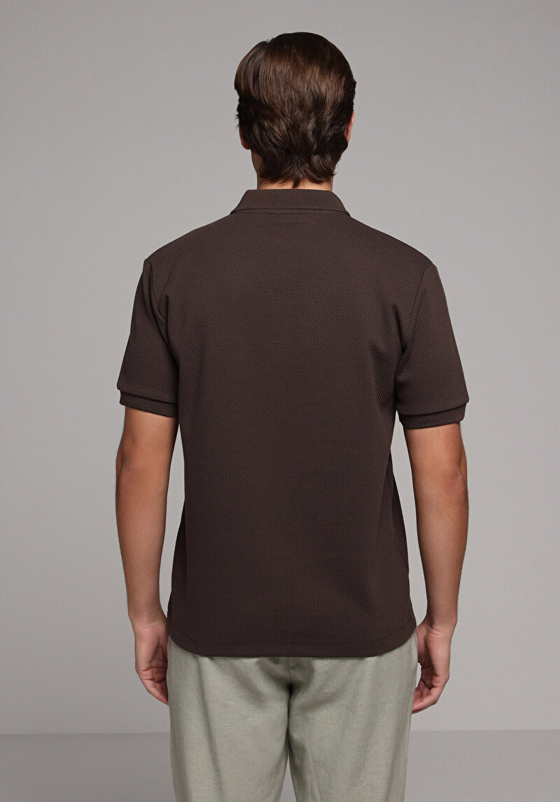 Regular Fit Polo Yaka Düz Erkek Kahverengi Kısa Kol Tişört