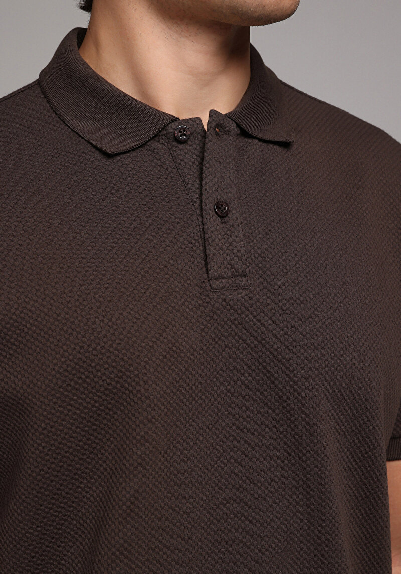 Regular Fit Polo Yaka Düz Erkek Kahverengi Kısa Kol Tişört