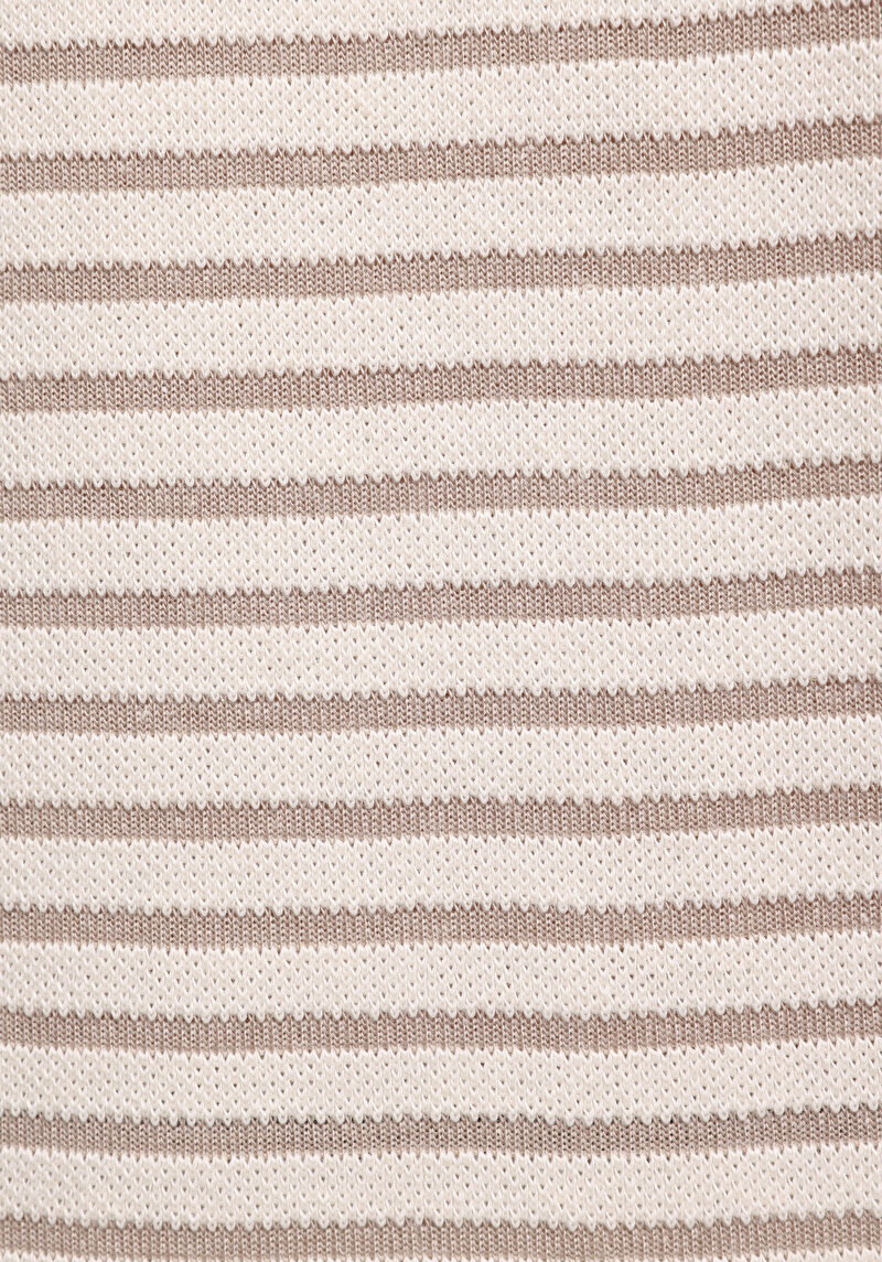 Comfort Fit Polo Yaka Çizgili Erkek Bej Kısa Kol Tişört