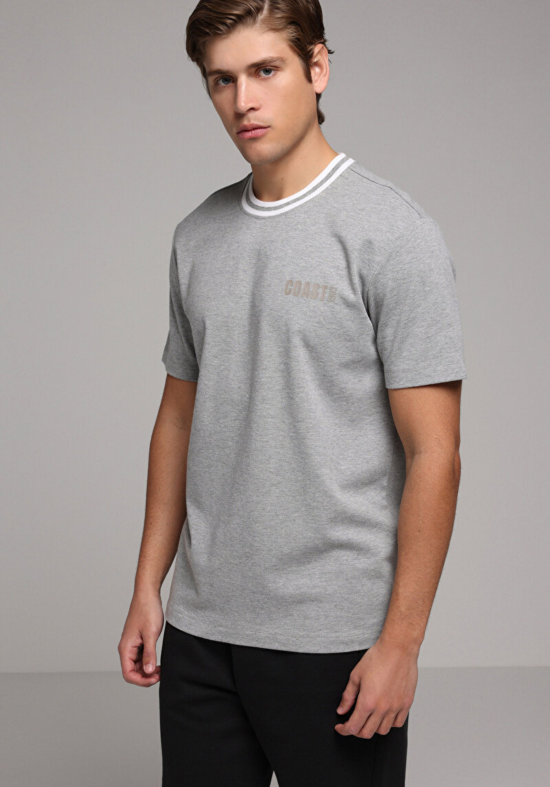 Regular Fit Yuvarlak Yaka Düz Erkek Gri Kısa Kol Tişört