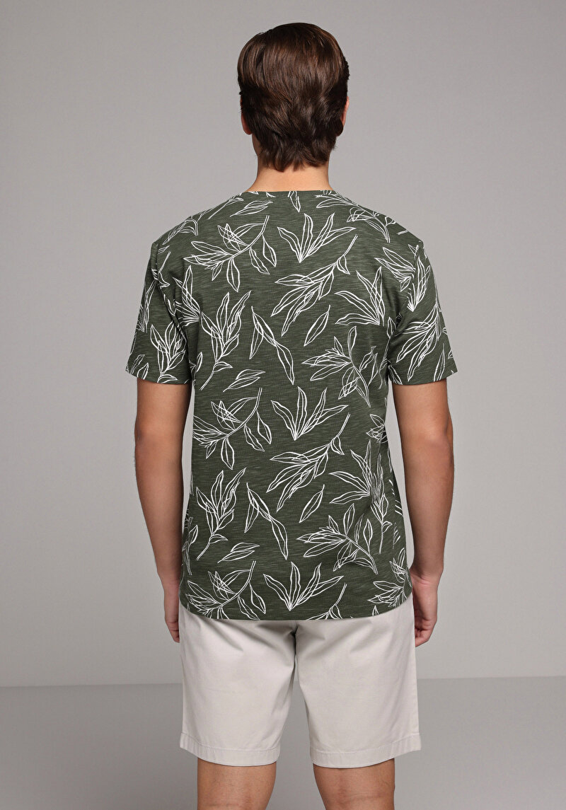 Regular Fit Yuvarlak Yaka Baskılı Erkek Yeşil Kısa Kol Tişört