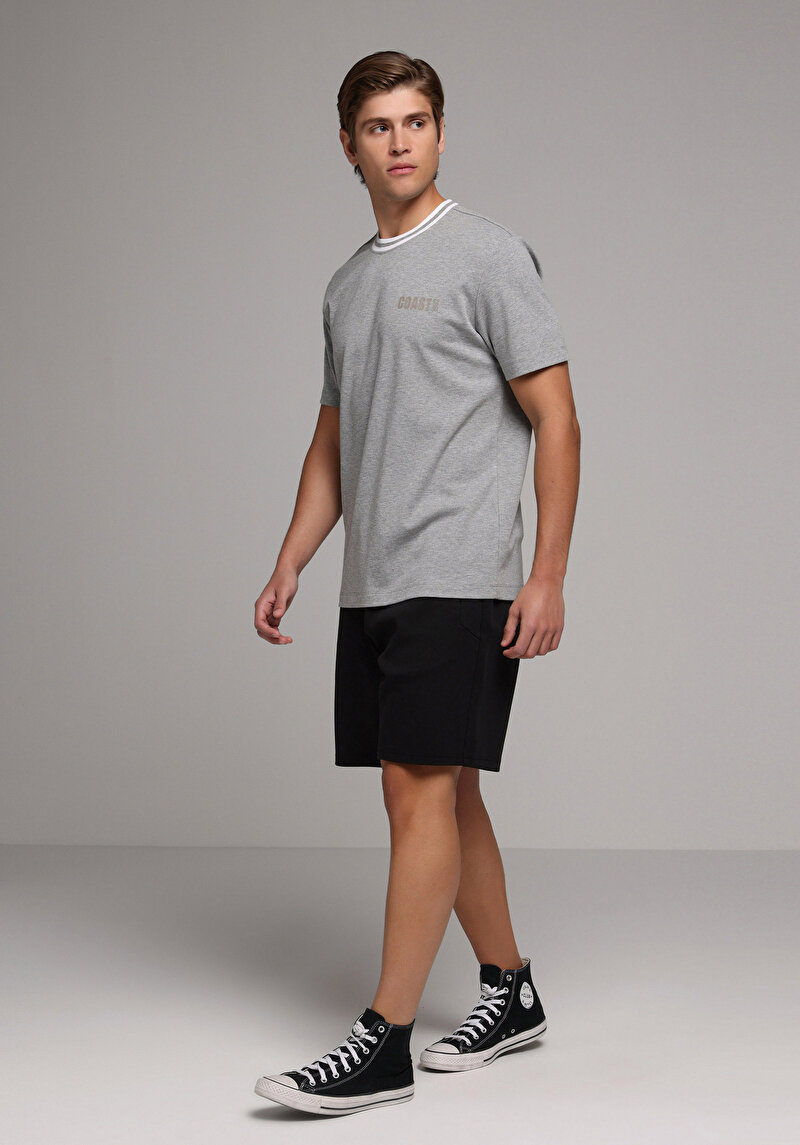 Regular Fit Orta Bel Düz Erkek Siyah Şort