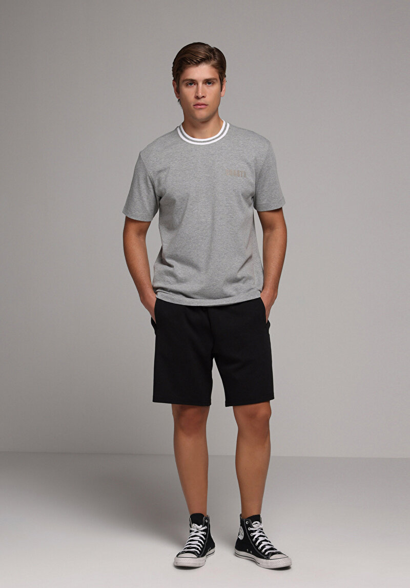 Regular Fit Orta Bel Düz Erkek Siyah Şort