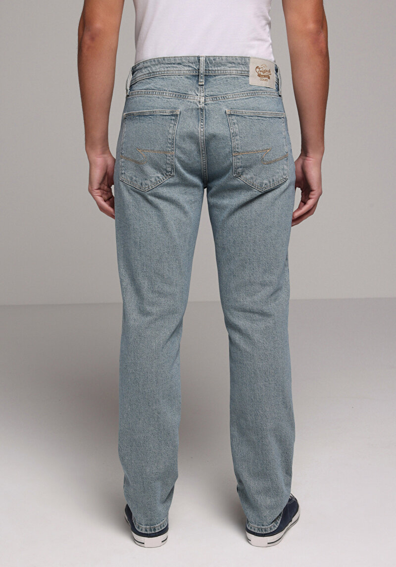 Regular Fit   Erkek Light İndigo Denim Jean Pantolon