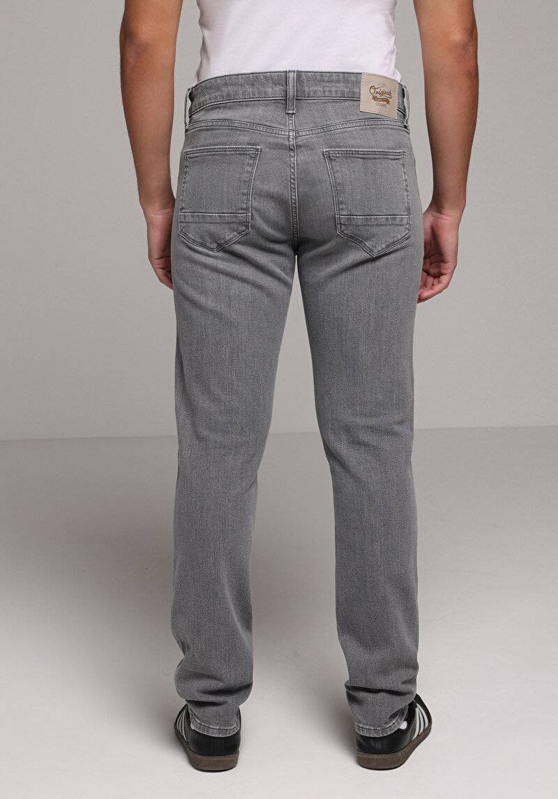 Slim Fit   Erkek Grey Denim Jean Pantolon