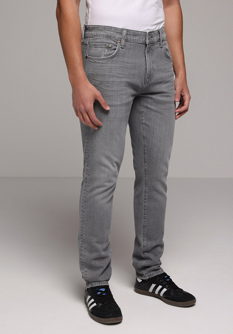 Slim Fit Erkek Grey Denim Jean Pantolon