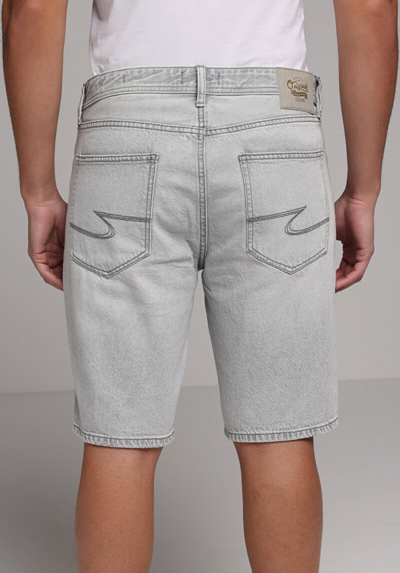 Regular Fit Orta Bel Düz Erkek Black Denim Jean Şort