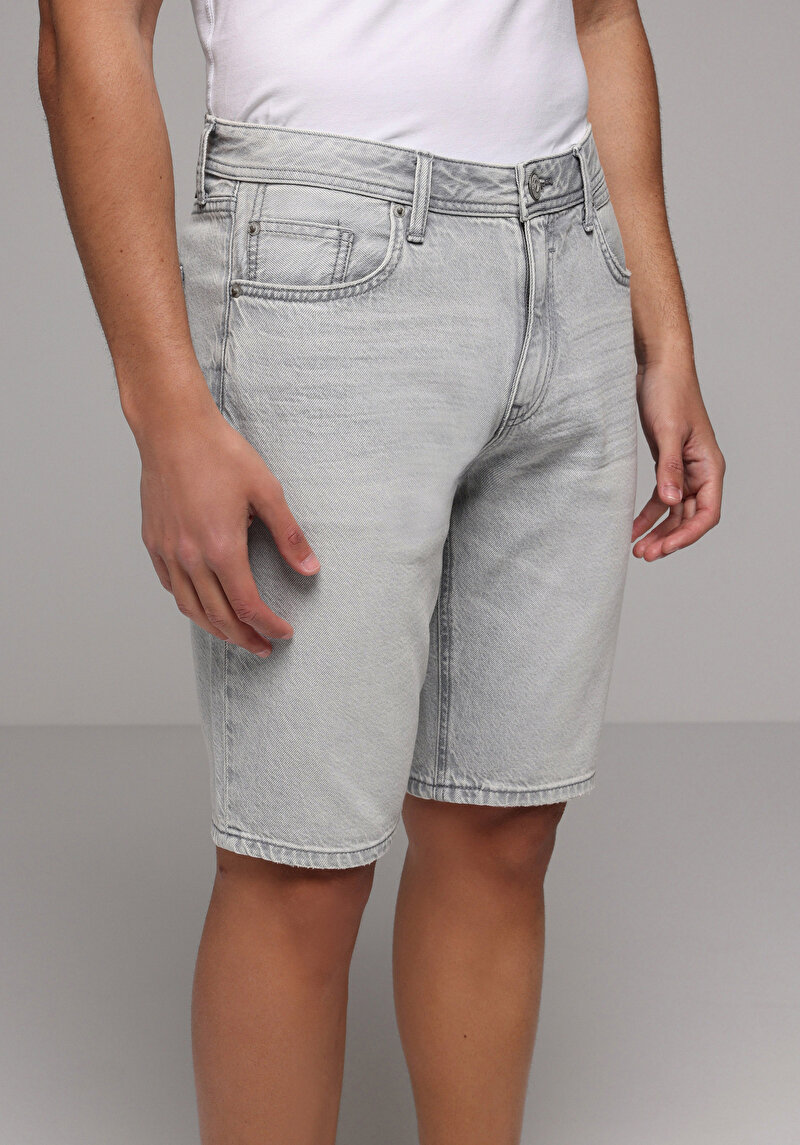 Regular Fit Orta Bel Düz Erkek Black Denim Jean Şort