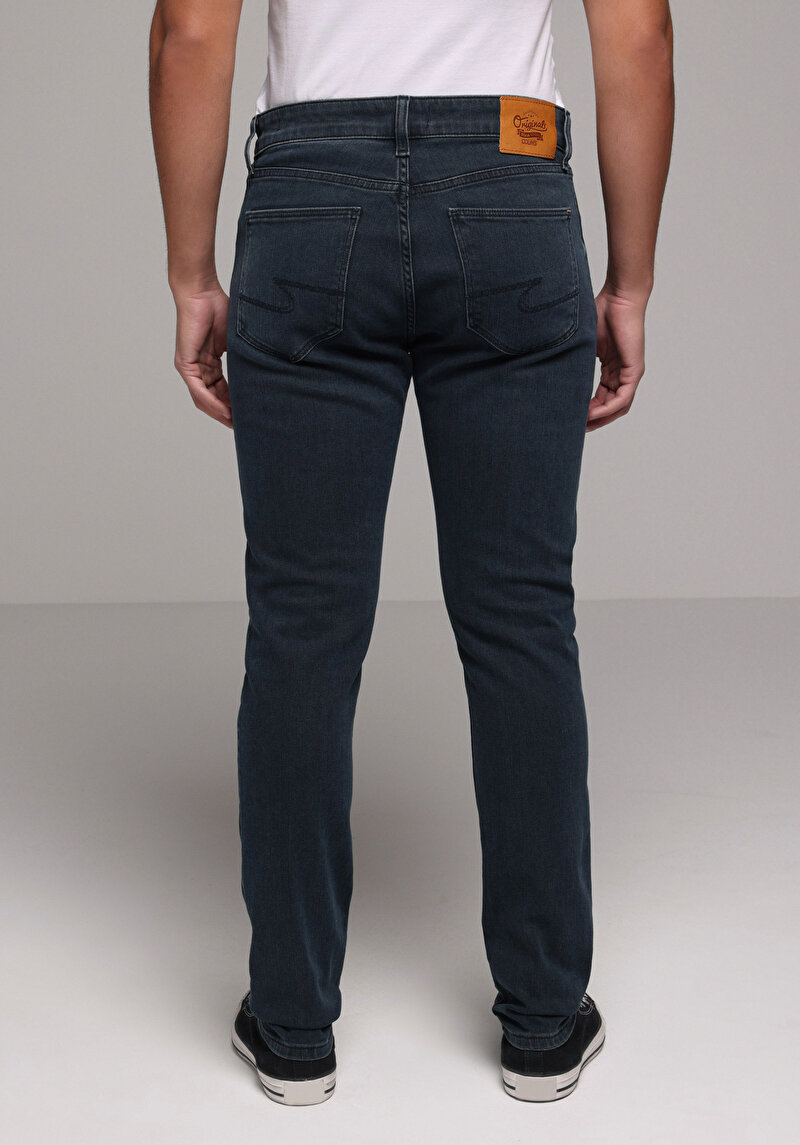 Slim Fit   Erkek Blue Black Denim Jean Pantolon