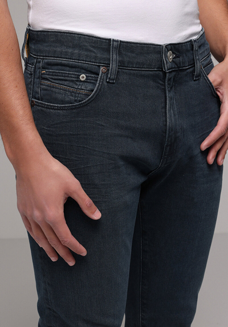 Slim Fit   Erkek Blue Black Denim Jean Pantolon