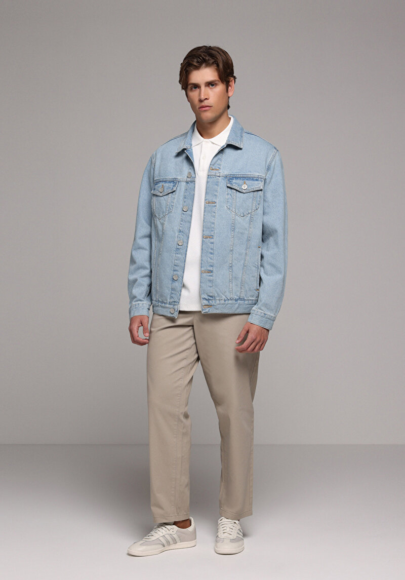 Regular Fit Orta Bel Düz Paça Erkek Bej Pantolon
