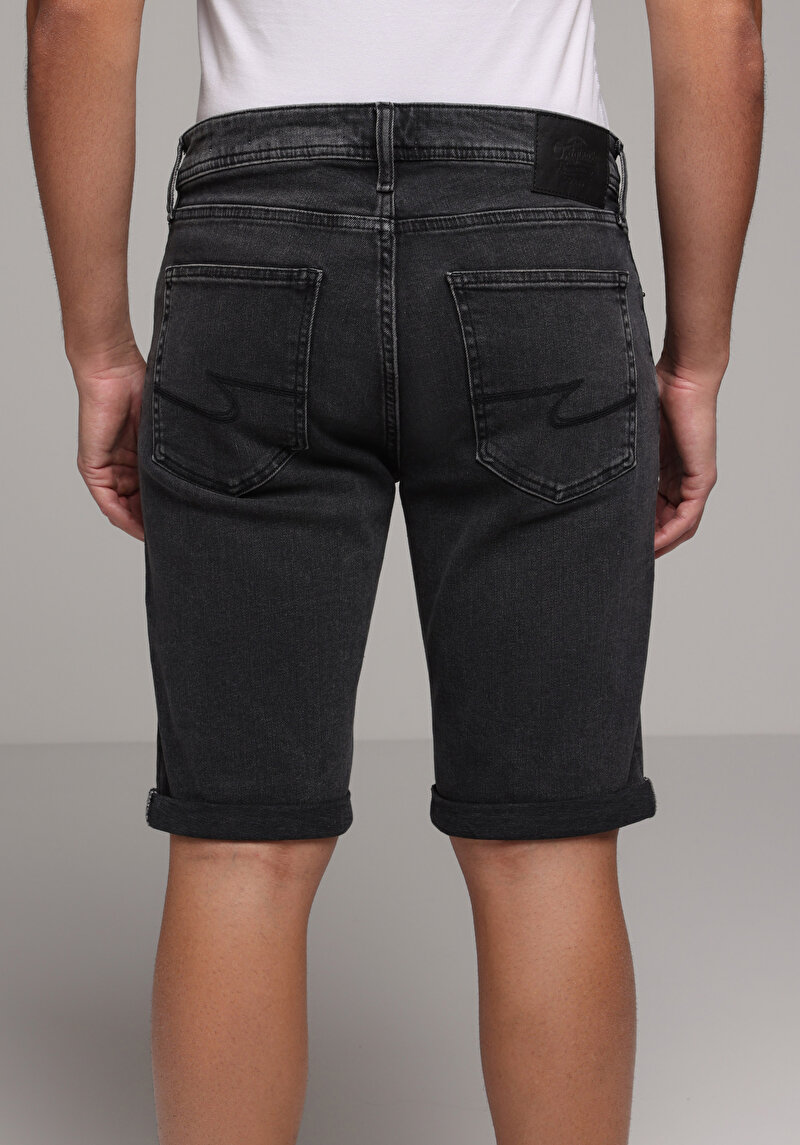 Straight Fit Düşük Bel Düz Erkek Black Denim Jean Şort