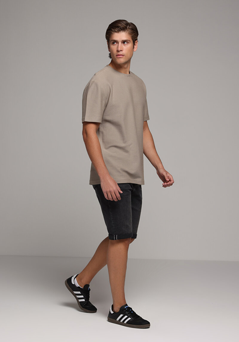 Straight Fit Düşük Bel Düz Erkek Black Denim Jean Şort