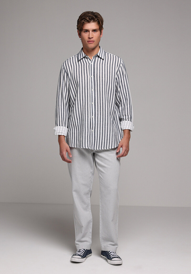 Regular Fit Orta Bel Düz Paça Erkek Gri Pantolon