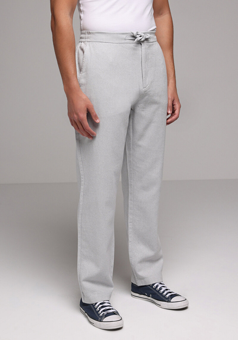 Regular Fit Orta Bel Düz Paça Erkek Gri Pantolon
