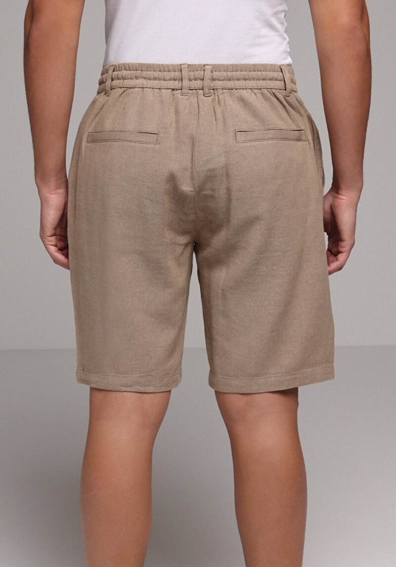 Regular Fit Orta Bel Düz Erkek Kahverengi Şort