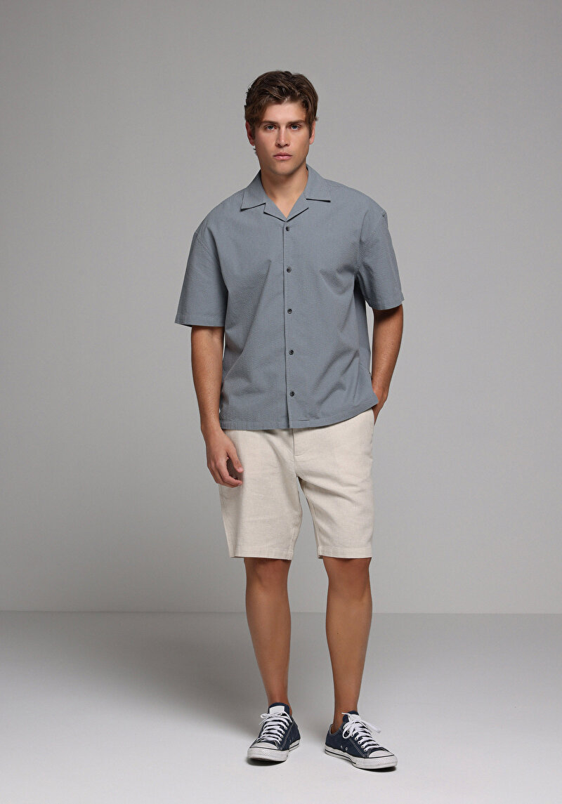 Regular Fit Orta Bel Düz Erkek Bej Şort