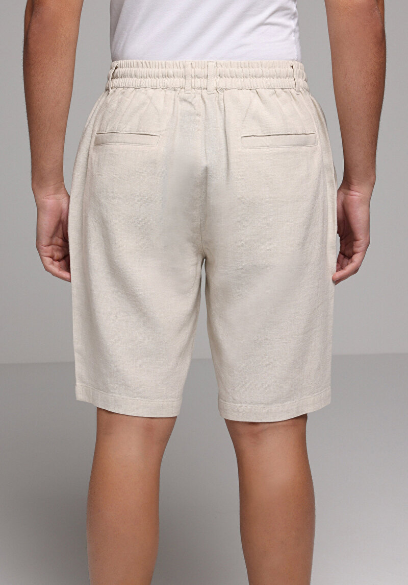 Regular Fit Orta Bel Düz Erkek Bej Şort