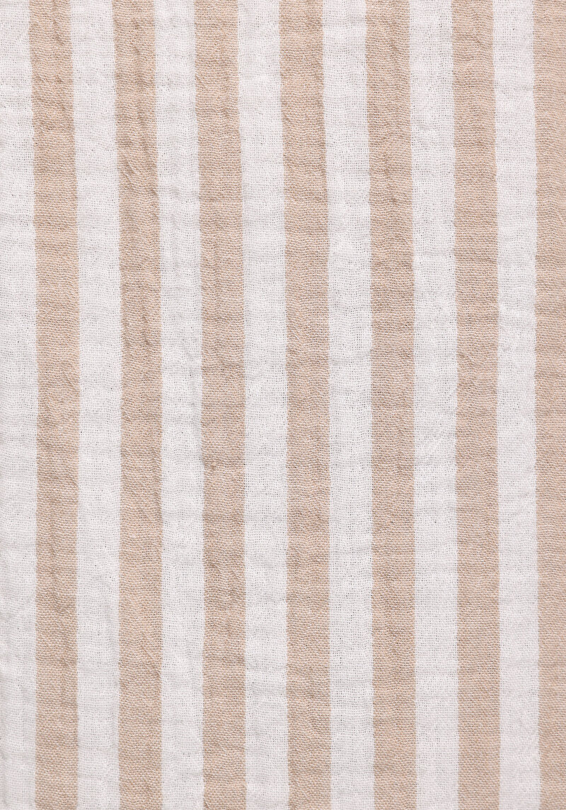 Relaxed Fit Shirt Neck Çizgili Erkek Bej Uzun Kol Gömlek