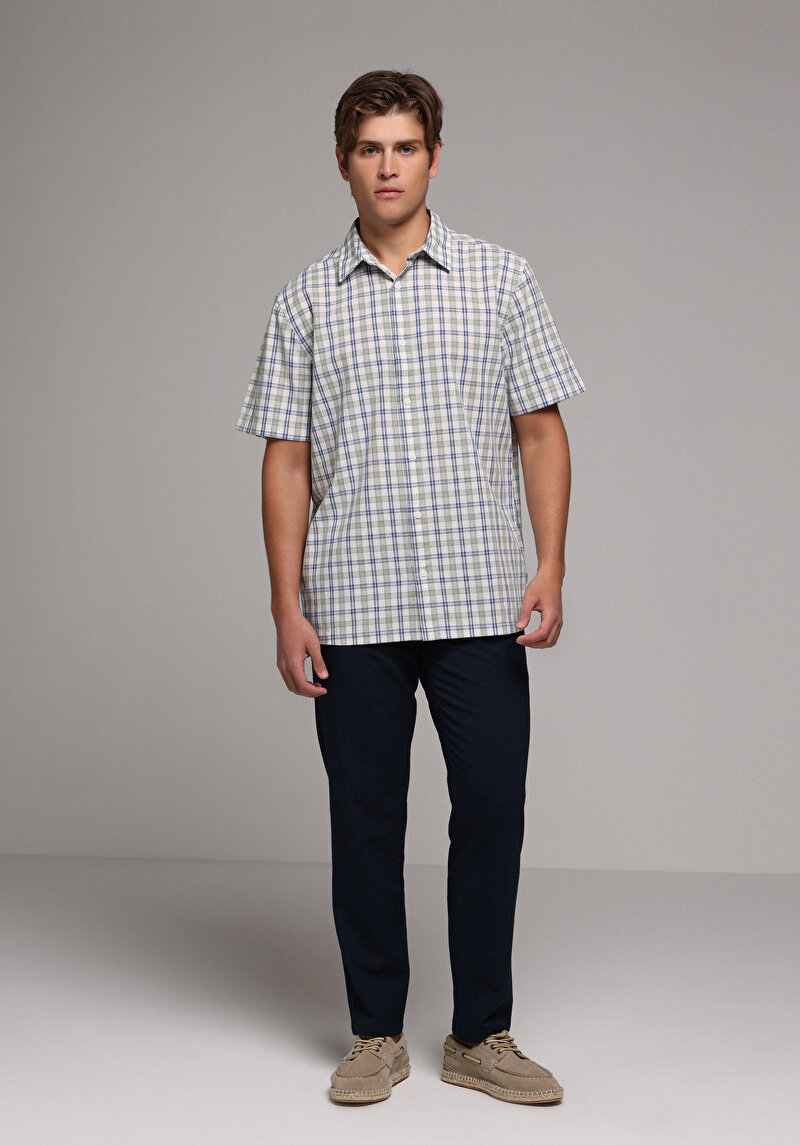 Slim Fit Orta Bel Düz Paça Erkek Lacivert  Pantolon