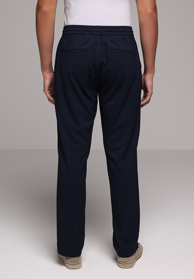 Slim Fit Orta Bel Düz Paça Erkek Lacivert  Pantolon