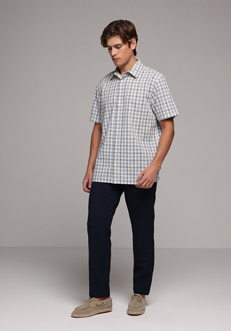 Slim Fit Orta Bel Düz Paça Erkek Lacivert  Pantolon