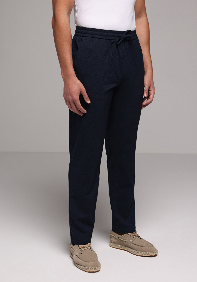 Slim Fit Orta Bel Düz Paça Erkek Lacivert  Pantolon