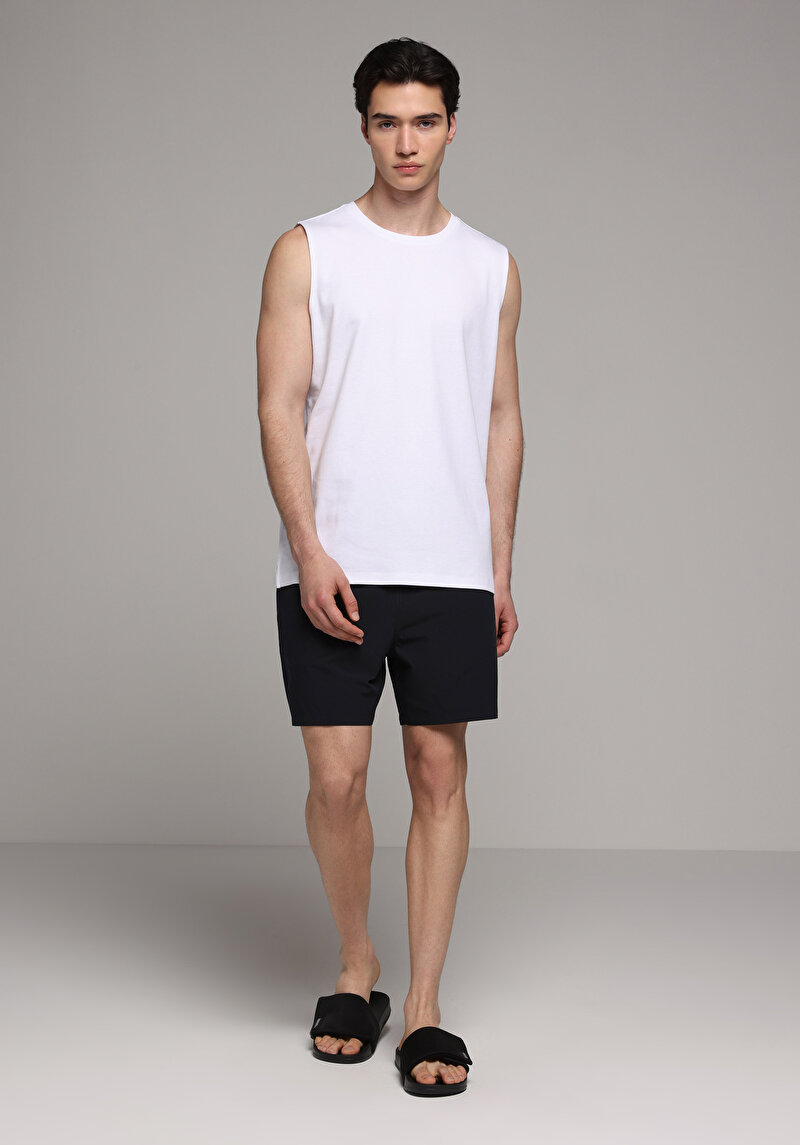 Slim Fit Düz Erkek Siyah Deniz Şortu