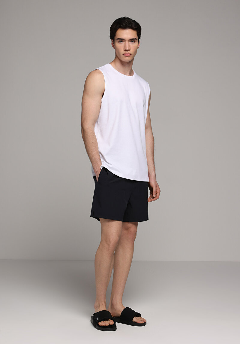 Slim Fit Düz Erkek Siyah Deniz Şortu