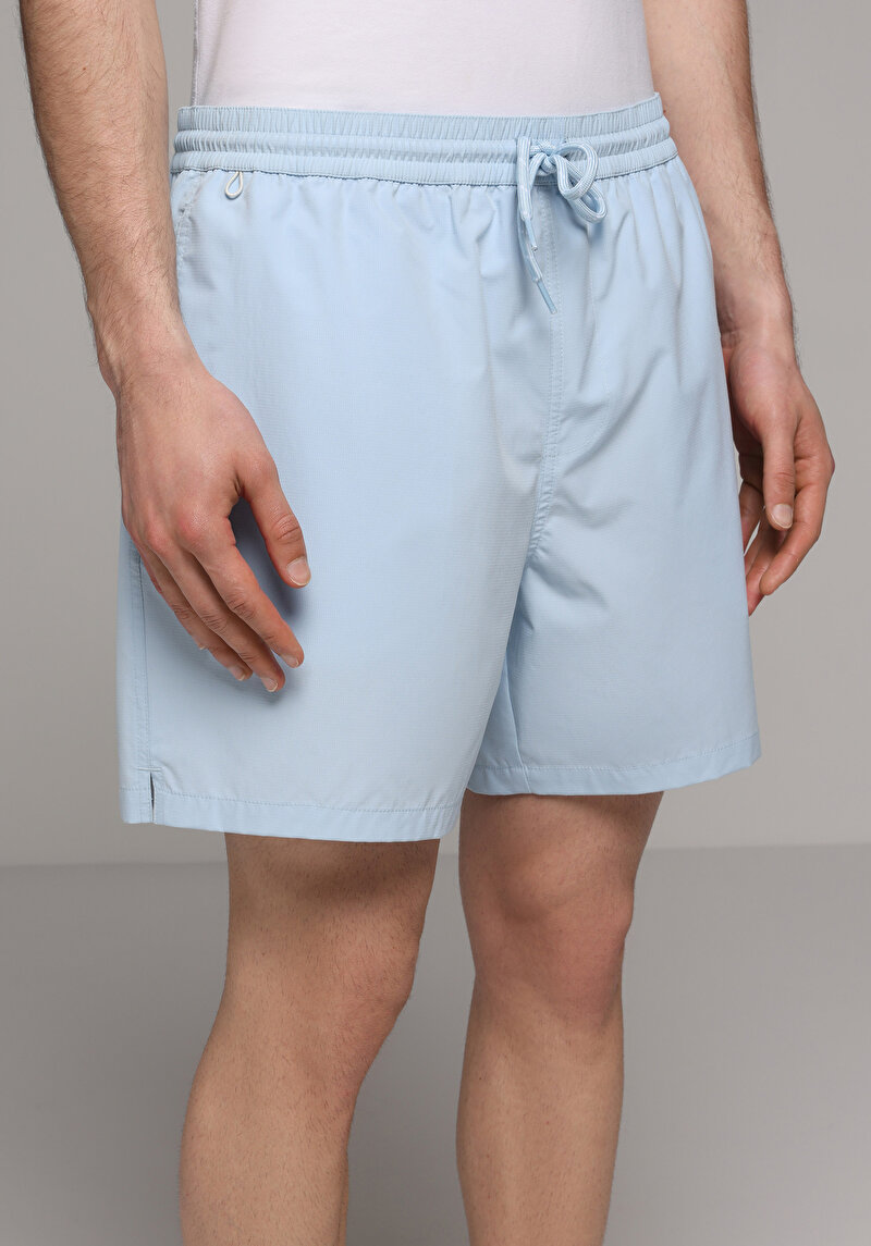 Slim Fit Düz Erkek Mavi Deniz Şortu