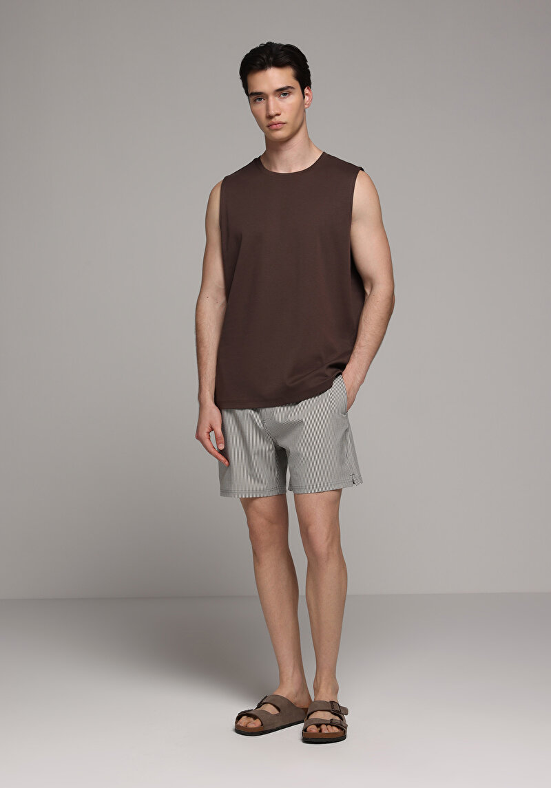 Slim Fit Çizgili Erkek Antrasit Deniz Şortu