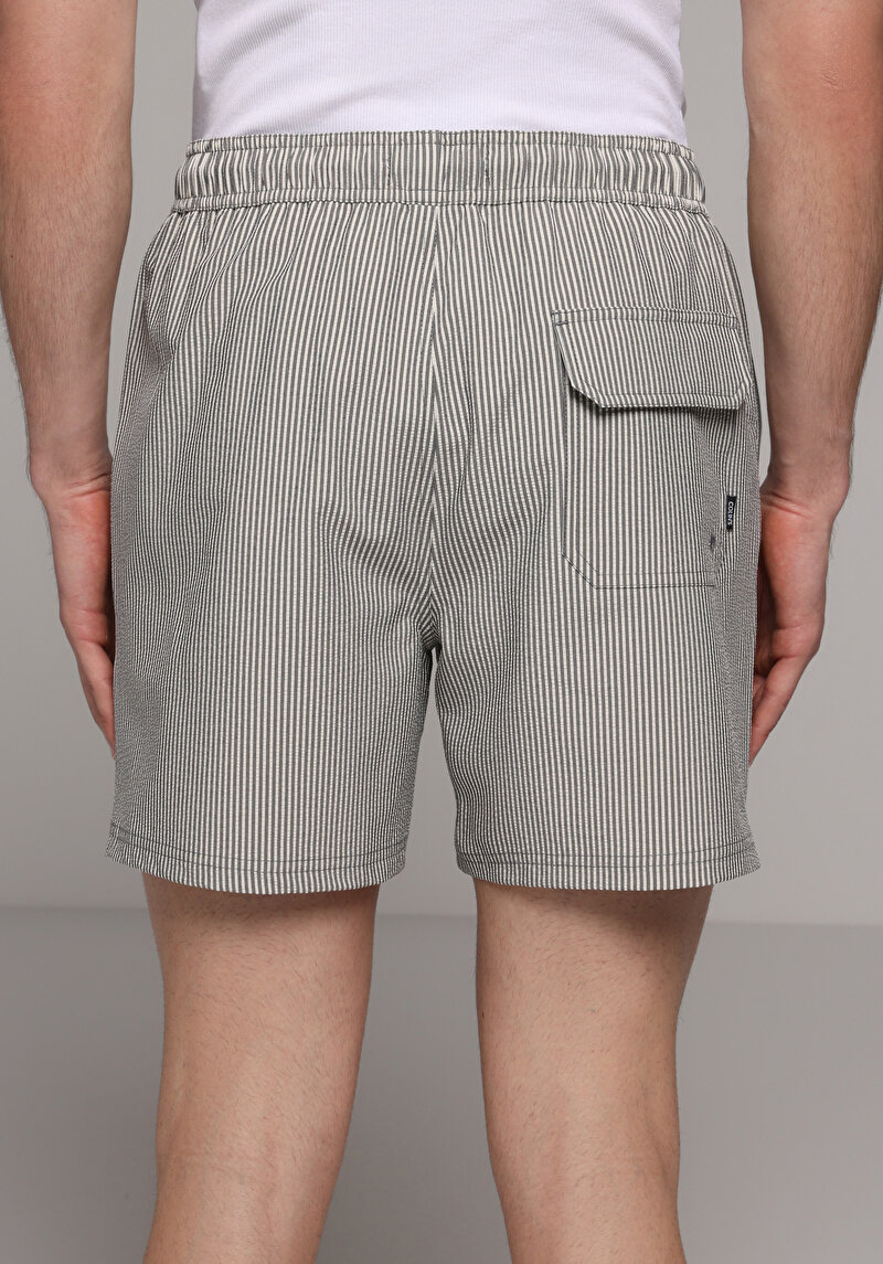 Slim Fit Çizgili Erkek Antrasit Deniz Şortu