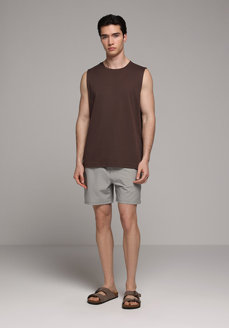 Slim Fit Çizgili Erkek Antrasit Deniz Şortu