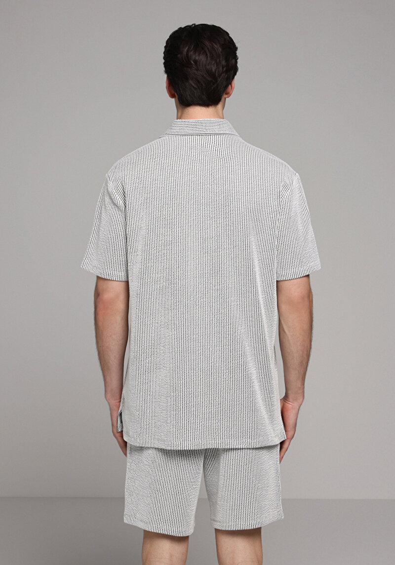 Regular Fit Polo Yaka Çizgili Erkek Gri Kısa Kol Tişört