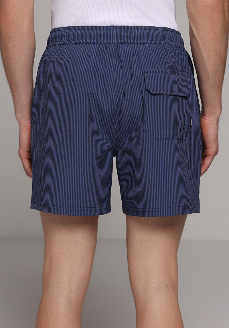 Slim Fit Çizgili Erkek Mavi Deniz Şortu