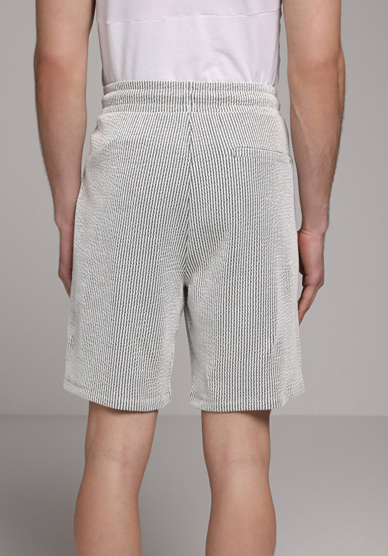 Regular Fit Orta Bel Çizgili Erkek Gri Şort