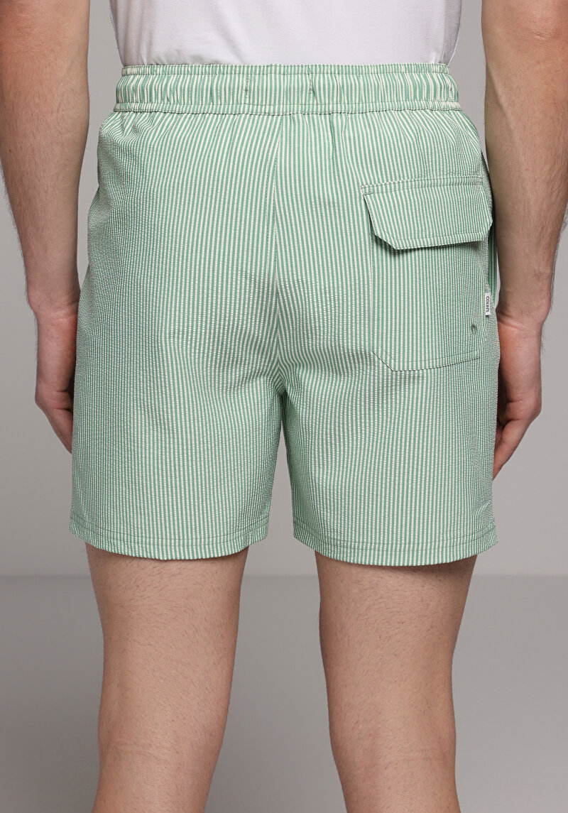 Slim Fit Çizgili Erkek Yeşil Deniz Şortu