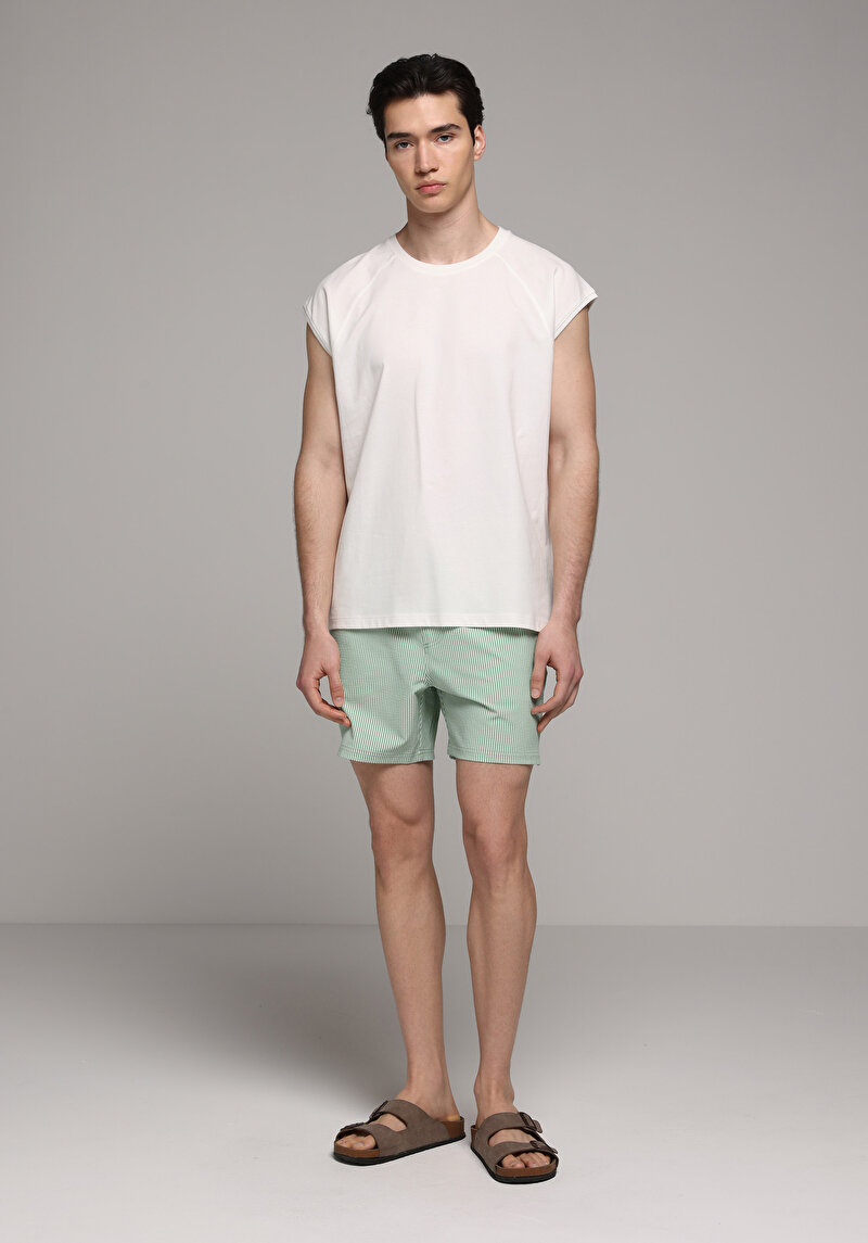 Slim Fit Çizgili Erkek Yeşil Deniz Şortu