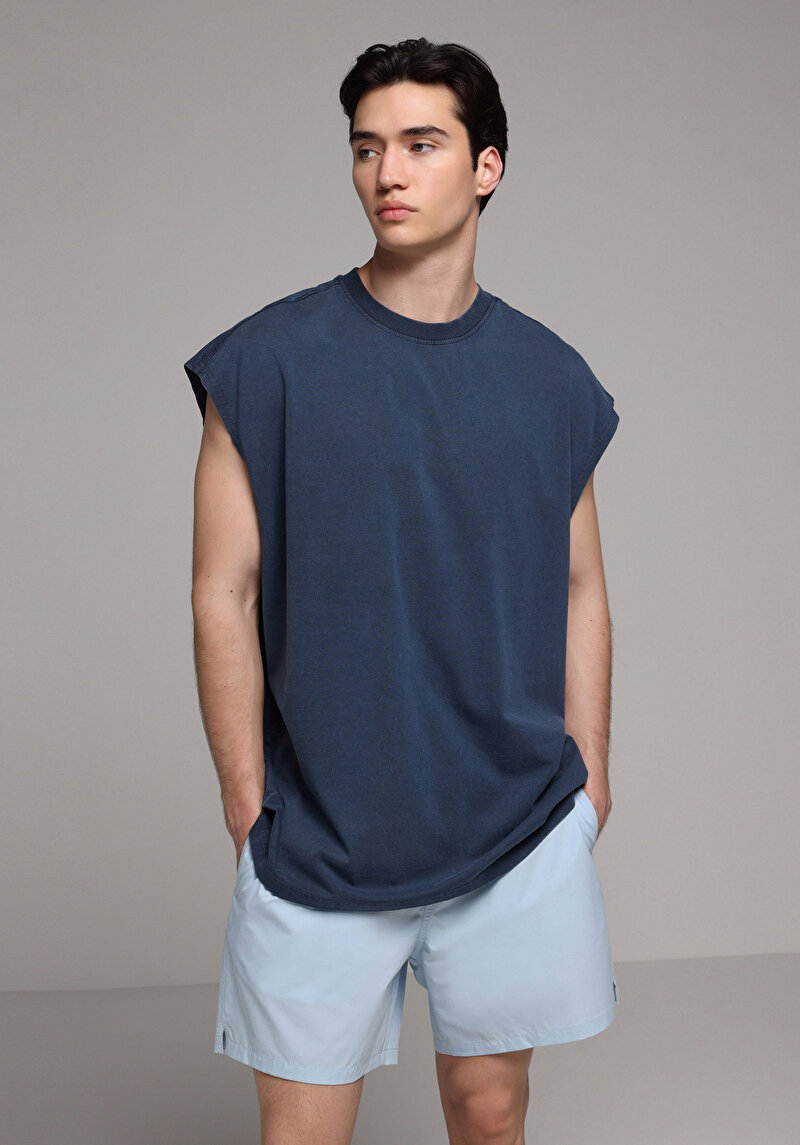 Oversize Fit Erkek Mavi Atlet