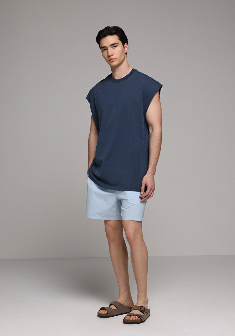 Oversize Fit Erkek Mavi Atlet