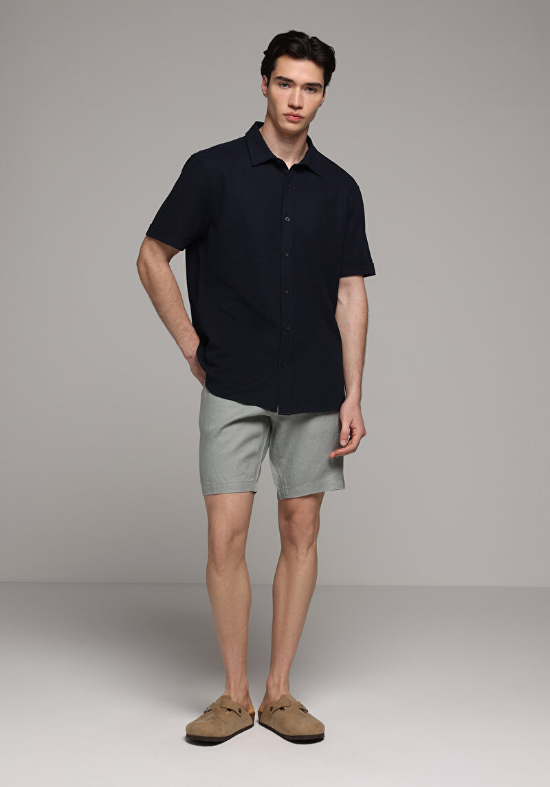 Regular Fit Orta Bel Düz Erkek Yeşil Şort